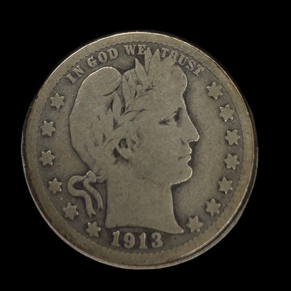 1913-D Barber Quarter – 90% Silver – A Classic from the Denver Mint