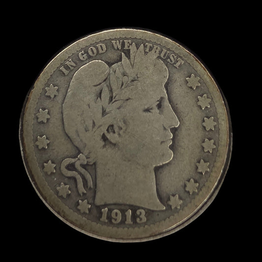 1913-D Barber Quarter – 90% Silver – A Classic from the Denver Mint